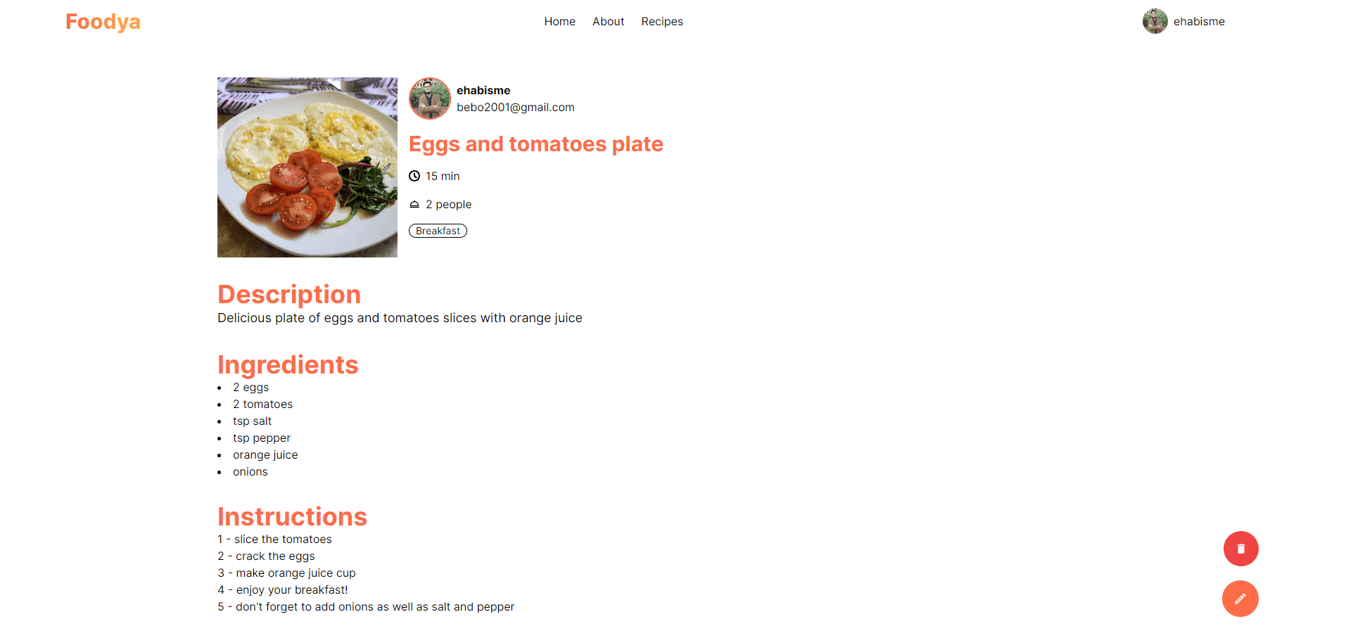 Recipe page