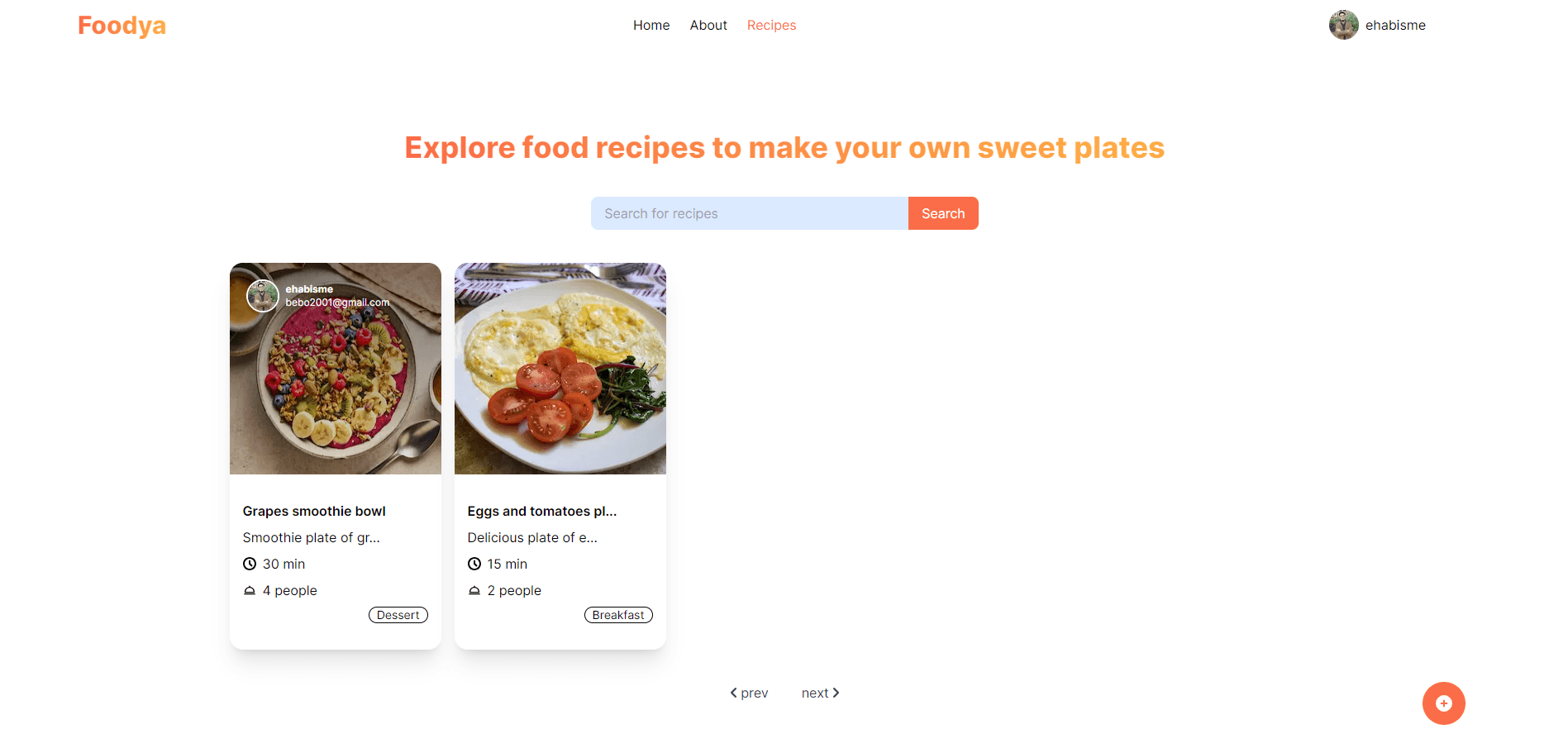 Recipes page